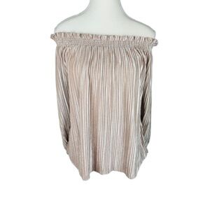 ⭐️ 3/$15 Off-Shoulder Shimmering Tan Pleated Velvet Blouse Size S